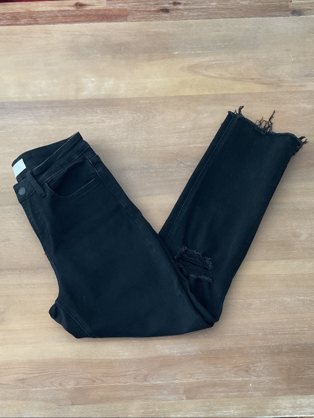 Black Straight-Leg Jeans with Subtle Knee Distress - Women - Stretch